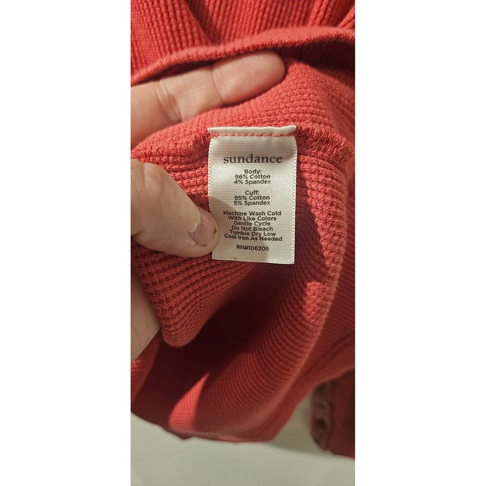 Sundance Thermal Waffle Knit Top Coral Velvet Cuff Button Sleeve Womens XL - Picture 4 of 5